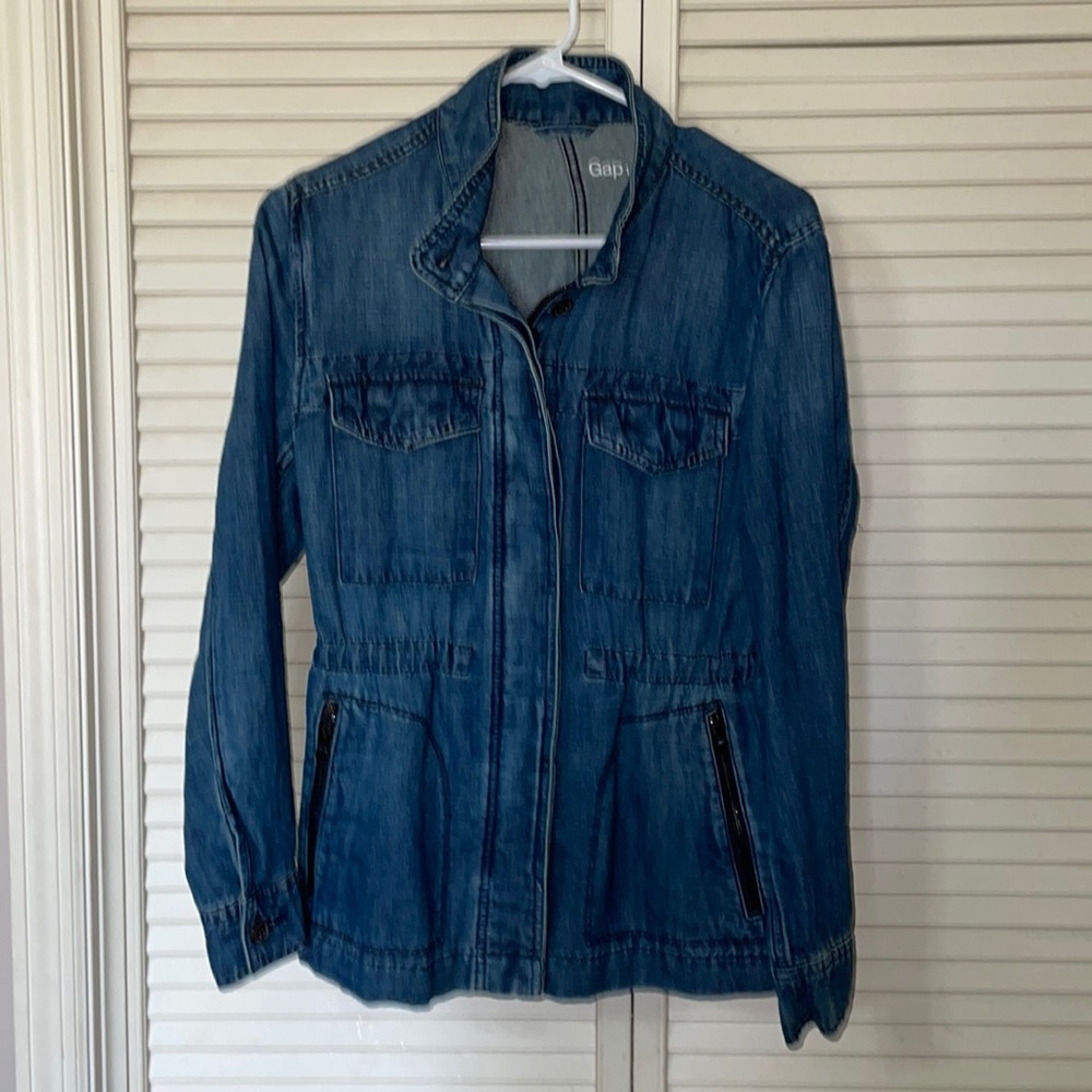 Cinched waist longer  denim jacket